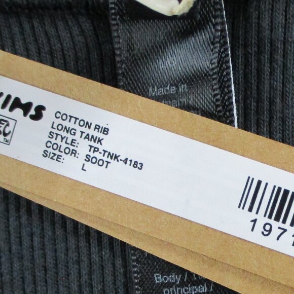 SKIMS Cotton Rib Long Tank Womens Large Soot Black Ribbed Stretch Casual NWT - Picture 4 of 7